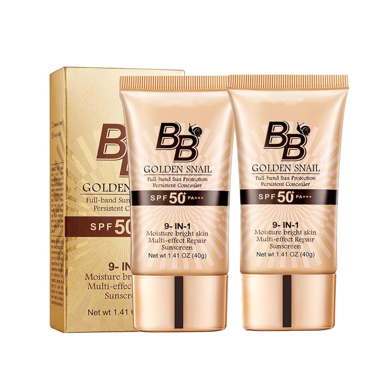 Snail BB Cream SPF 50 Foundation, Tinted Moisturizer for Face with SPF 50 Colour Correcting Self Adjusting for Mature Skin Lightweight Long-Lasting Buildable Coverage Foundation, 2PCS