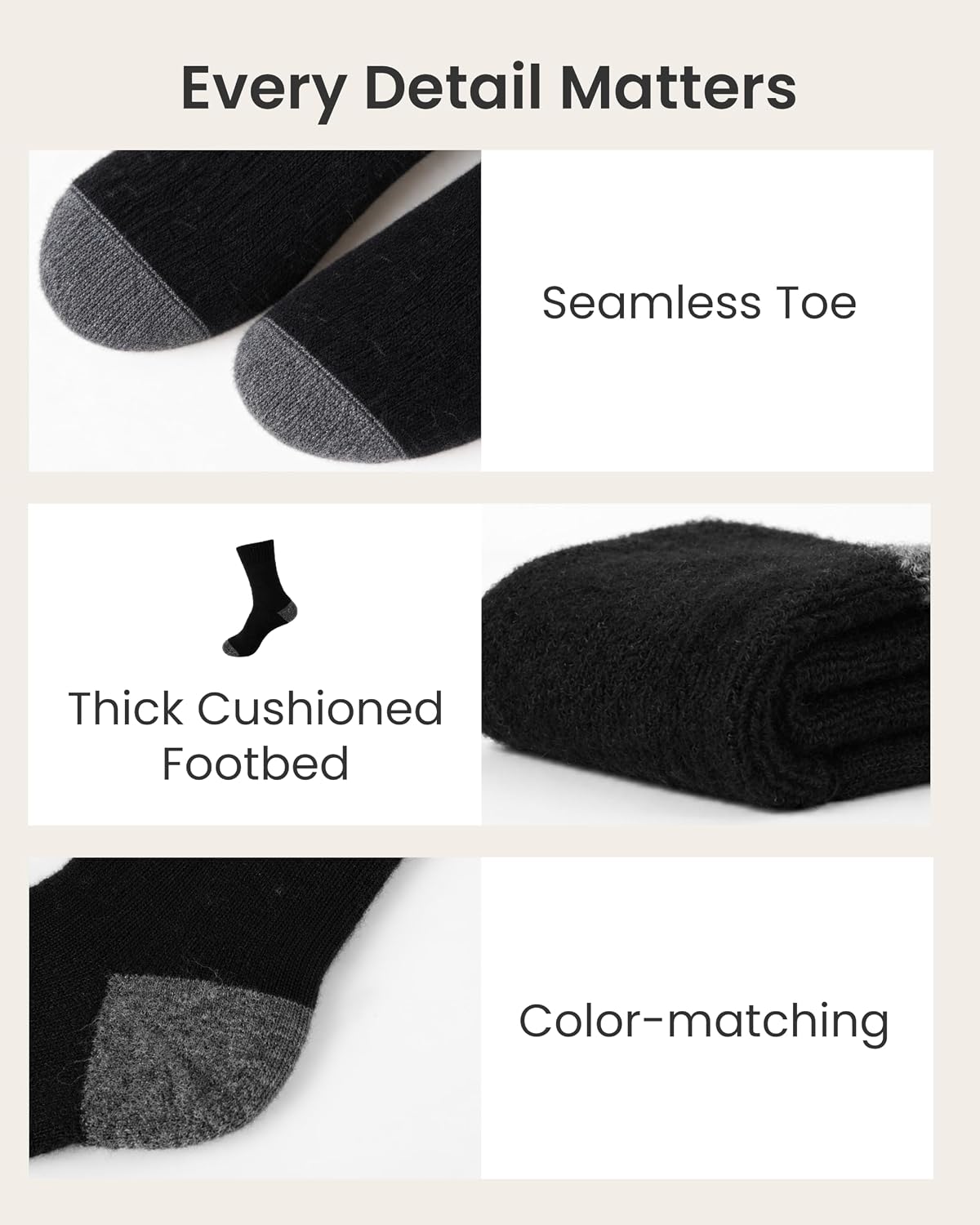 Jeasona 3 Pairs Alpaca Wool Socks for Men, Warm Socks with Cushioned Sole
