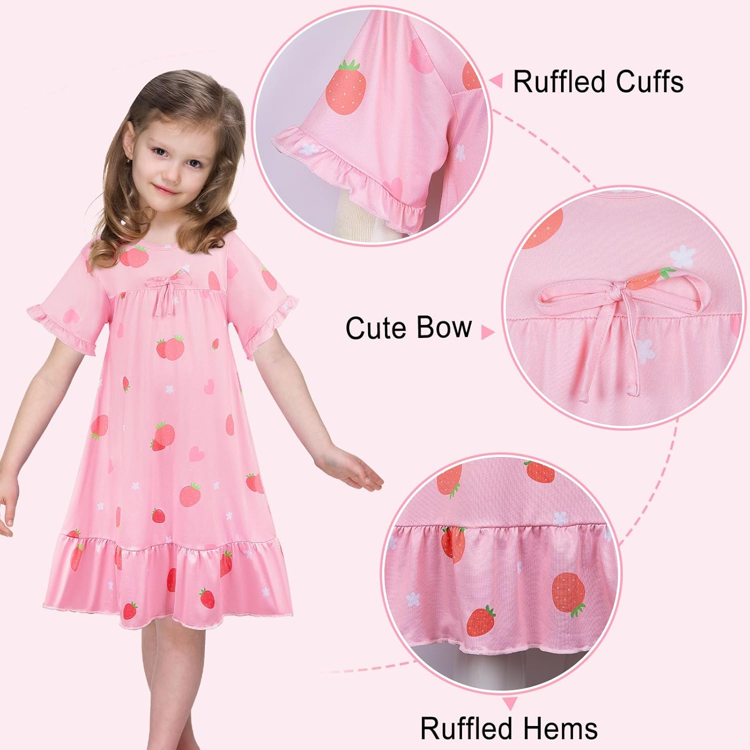 ICOSY Girls Nightgowns Toddler Girls Pajamas Princess Nightgown Clothes for Girl Casual Dress - Image 5