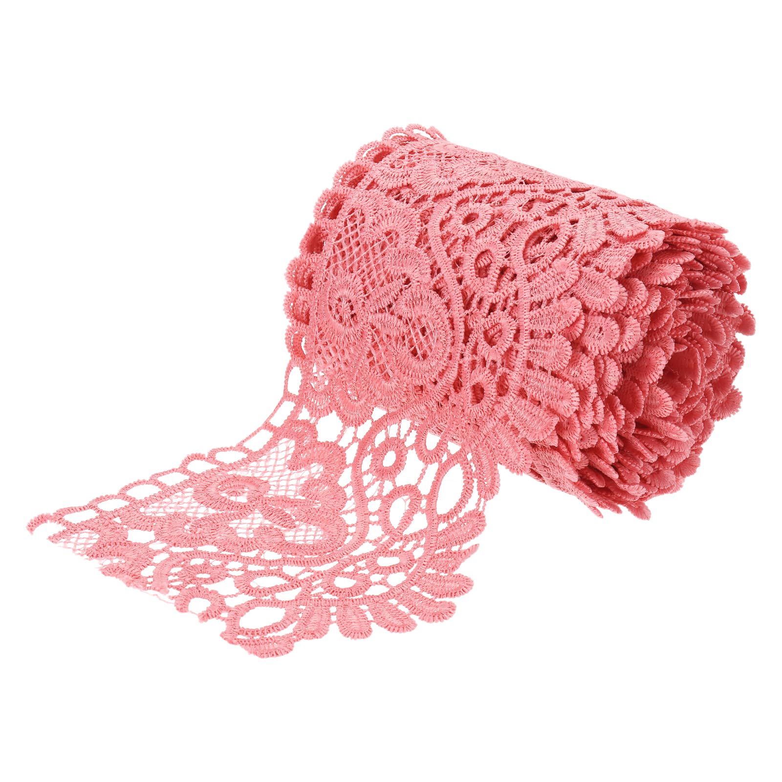 sourcing map 4 Inch Wide 5 Yard Lace Ribbon Floral Pattern Pink Lace Trim Ribbon for Sewing Making DIY Crafts Gift Wrapping Wedding Decor