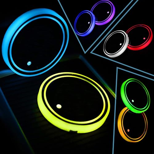 Miniatura 2 de ACODABLEM Paquete de 2 luces LED portavasos, posavasos para automóvil con 7 colores cambiantes, alfombrilla de carga USB, almohadilla luminiscente