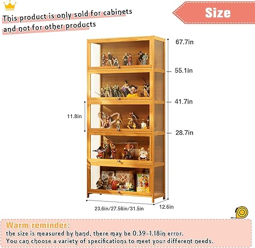 Miniatura 5 de Armario de exhibición con puerta de gabinete de acrílico, estante de exhibición de bambú, moderno, minimalista, con puerta abatible, gabinete de