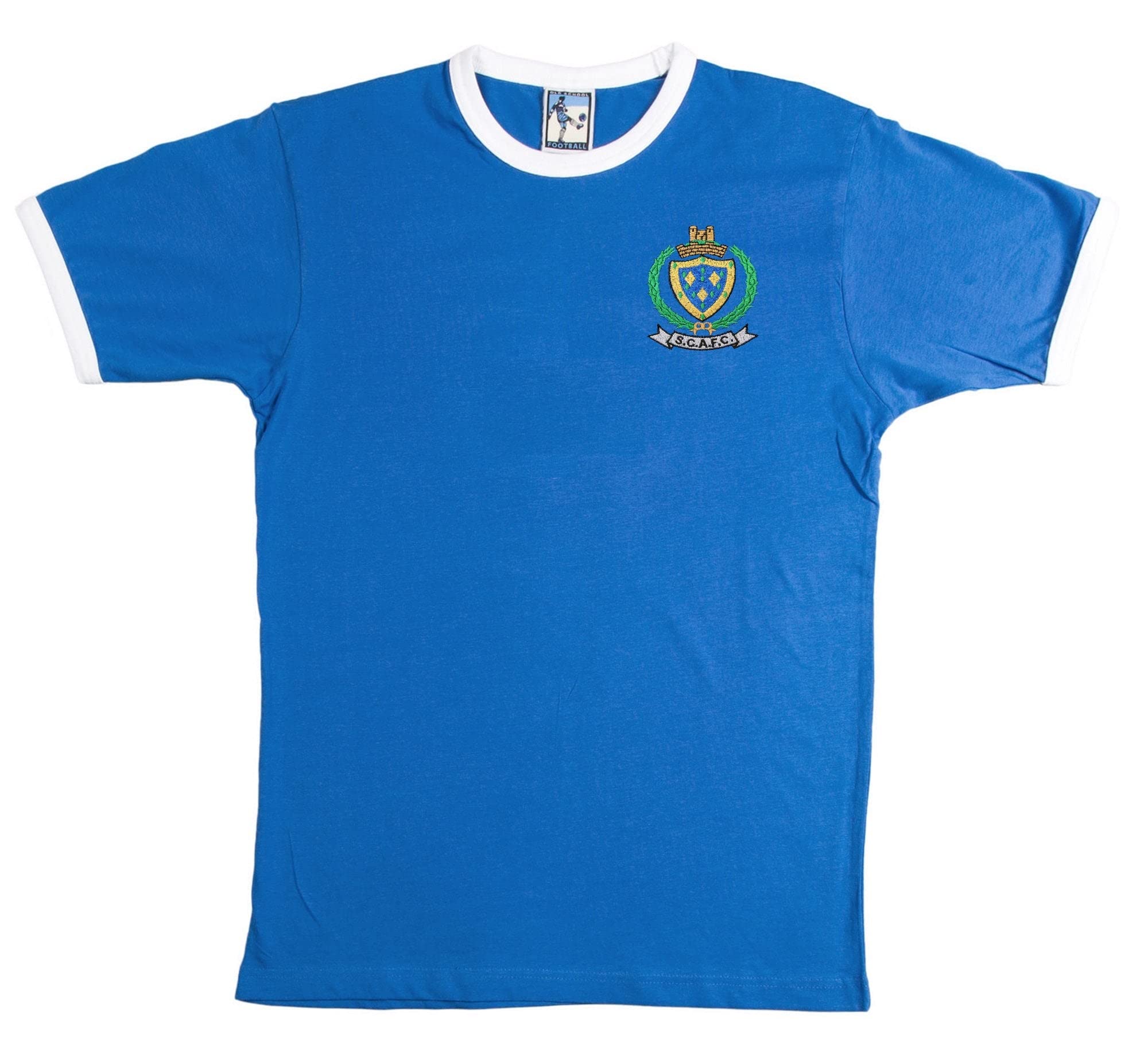 Old School Football Unisex Royal Stockport Cty. 1966-1967 Retro Football T Shirt Embroidered Logo