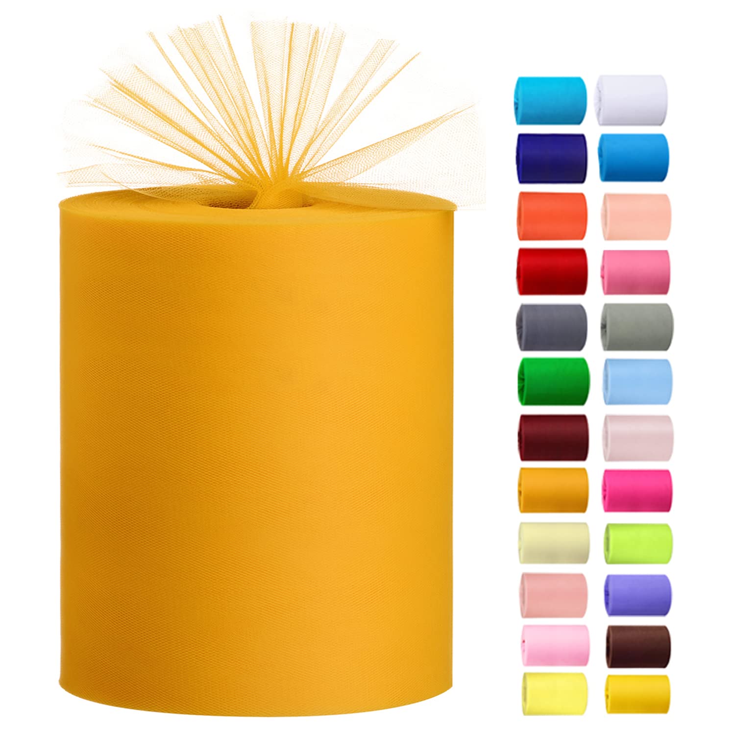 Tulle Rolls 6” by 100 Yards (300 feet) Tulle Roll Spool Fabric for DIY Tutu Skirts Wedding Baby Shower Crafts Decorations Party Supplies (Gold)
