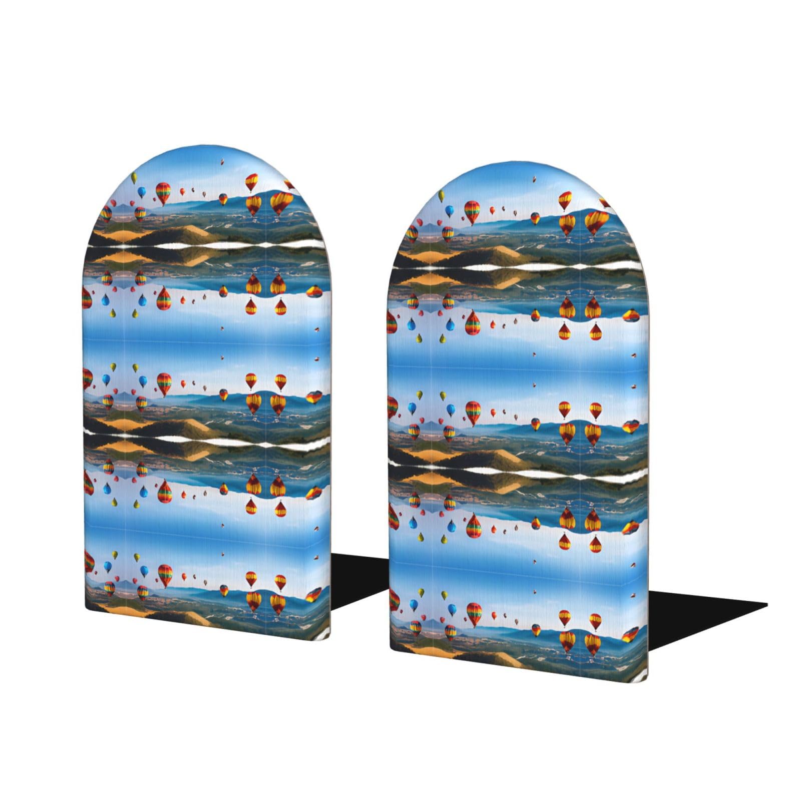Hot Air Balloons Print Stylish Bookends with Full-Print Design Durable Wooden and Metal Bookend Set for Home, Office