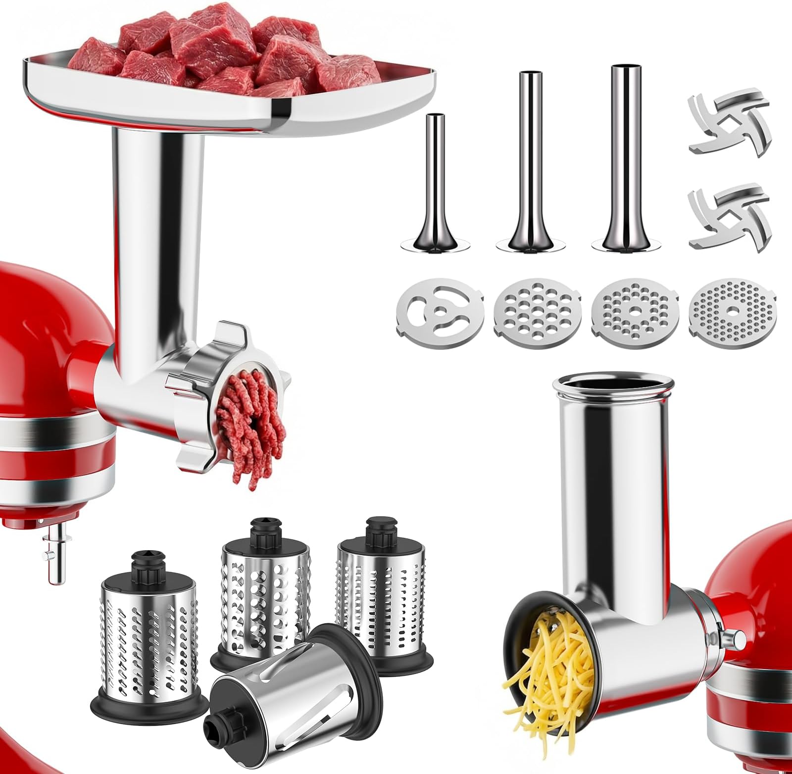 Meat Grinder & Stainless Steel Cheese Grater Kitchen Aid Attachment, Meat Grinder for Kitchenaid Mixer with Sausage Stuffing and Cheese Grater Kitchen Aid, For Kitchen Aid Accessories and Attachments