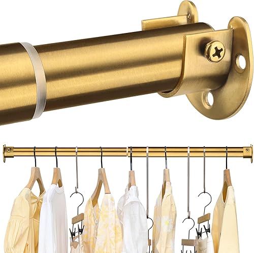 FIRJOY Barras de armario para colgar ropa, resistentes, longitud ajustable (#2 dorado, 18.5 - 28 pulgadas)
