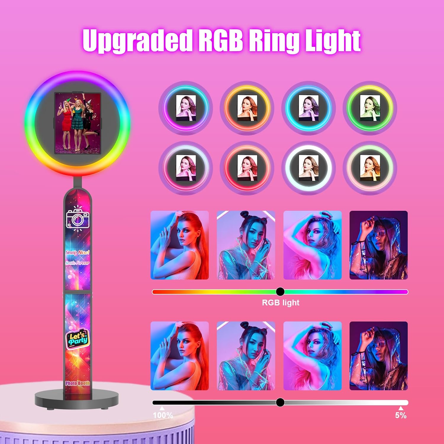 Portable lpad Photo Booth Compatible with Any lpad Logo Custom APP Remote Control RGB Lights Selfie Photo Booth Stand with Flight Case for Parties Wedding Events (Black, for 10.2/10.5" lpad)