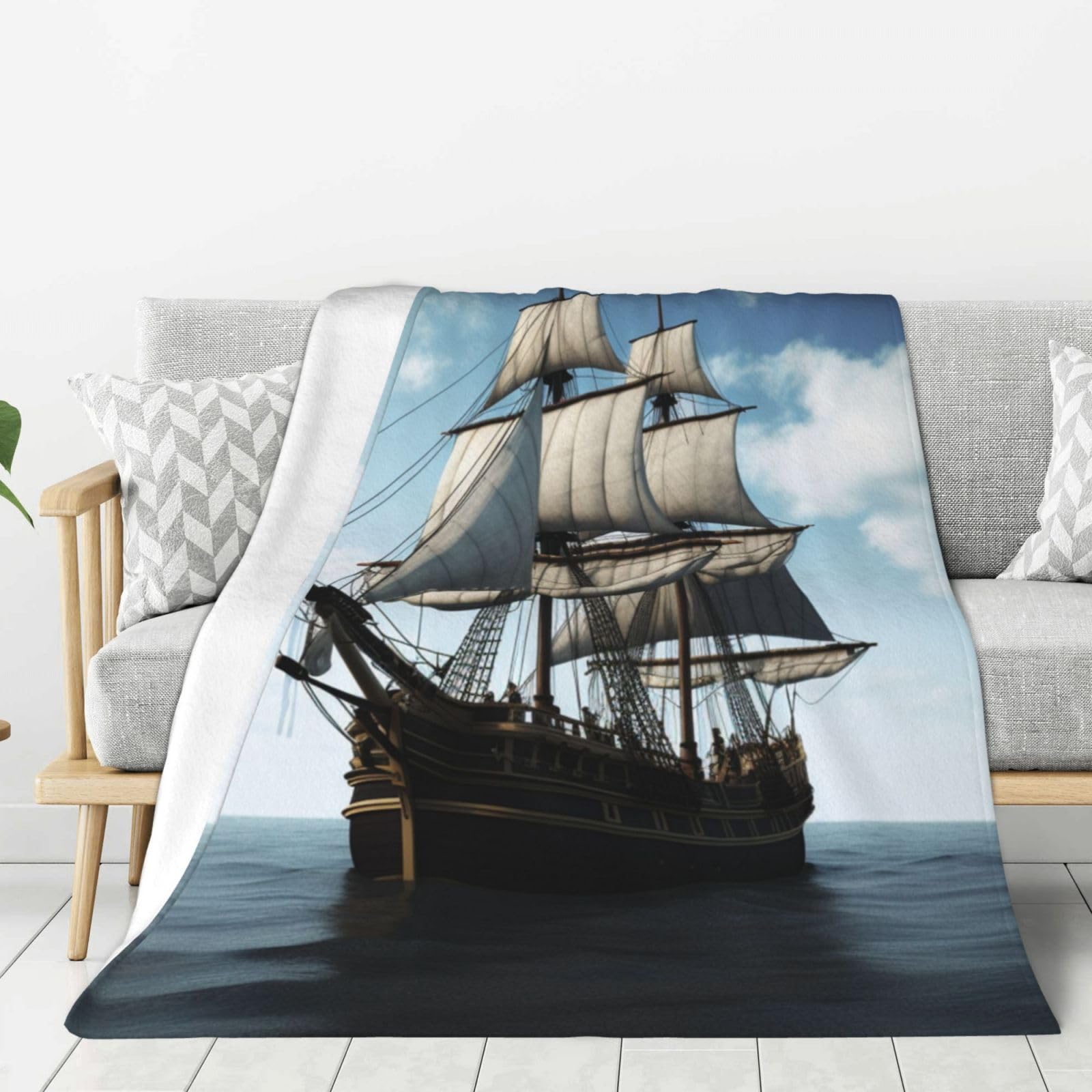 Couverture polaire douce et légère motif voilier en flanelle haut de gamme pour lit