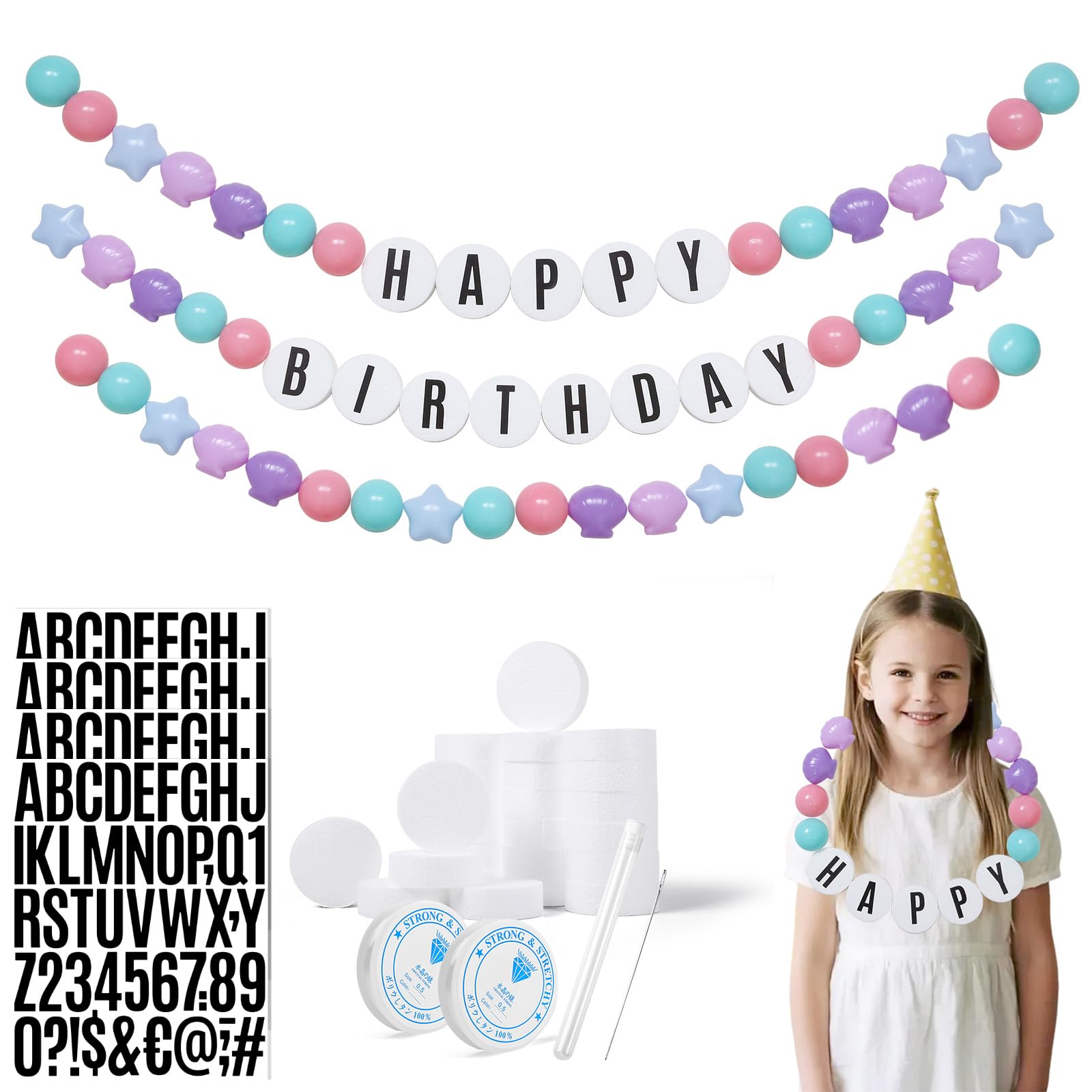 DIY Giant Friendship Bracelet Garland Kit - Customizable Giant Birthday Banner Decor for Party Festival Supplies (Mermaid)