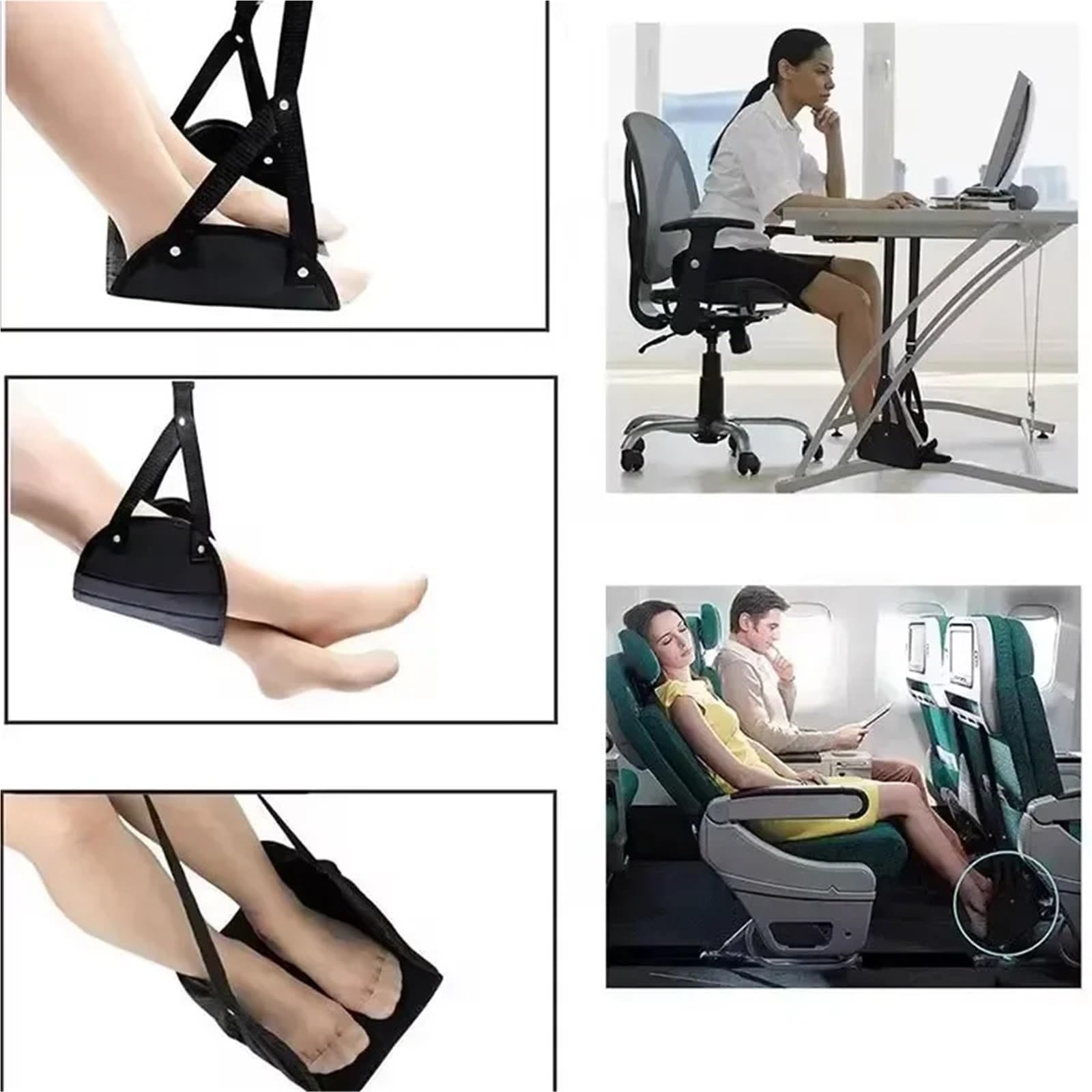 Reposapiés Artículos básicos de Viaje portátiles Reposapiés Reposapiés de avión Reposapiés de Altura Ajustable Accesorios de Viaje Hamacas(Black-5PCS)