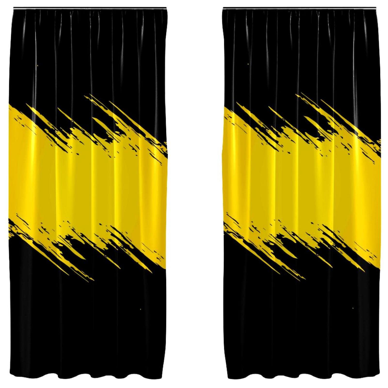 Rideaux pour fenêtre de salon noir et jaune 139x213 cm | Paire de rideaux lit