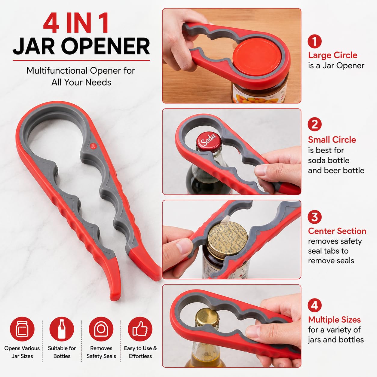 4 in 1 Creative Multifunction Gourd-Shaped Can Opener Kitchen Tool Grip Jar & Bottle Opener Rubber Design Fits All Bottles Caps Premium Easy Grip Jar Opener — Amazon image 7