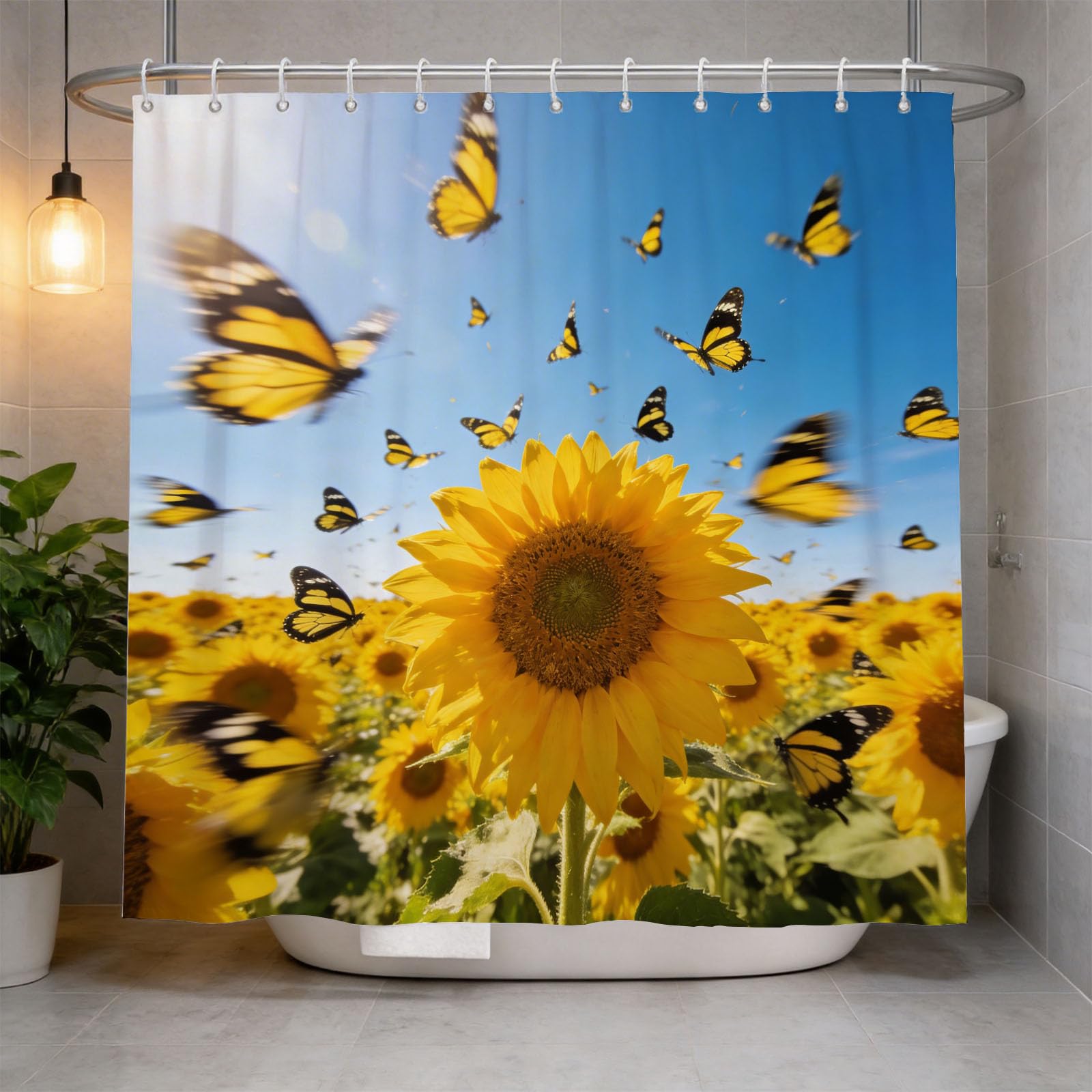 Hongduo 3D Sunflowers Shower Curtain for Stalls Bathtubs Flower Bathroom Decor Shower Curtain Set Polyester Fabric Waterproof 200x200cm/79X79 Inch with Hooks
