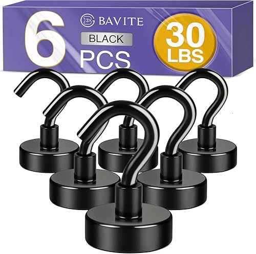 E BAVITE Ganchos magnéticos negros, gancho magnético de neodimio fuerte de 30 libras para crucero, parrilla, toalla, colgar en interiores, cocina,