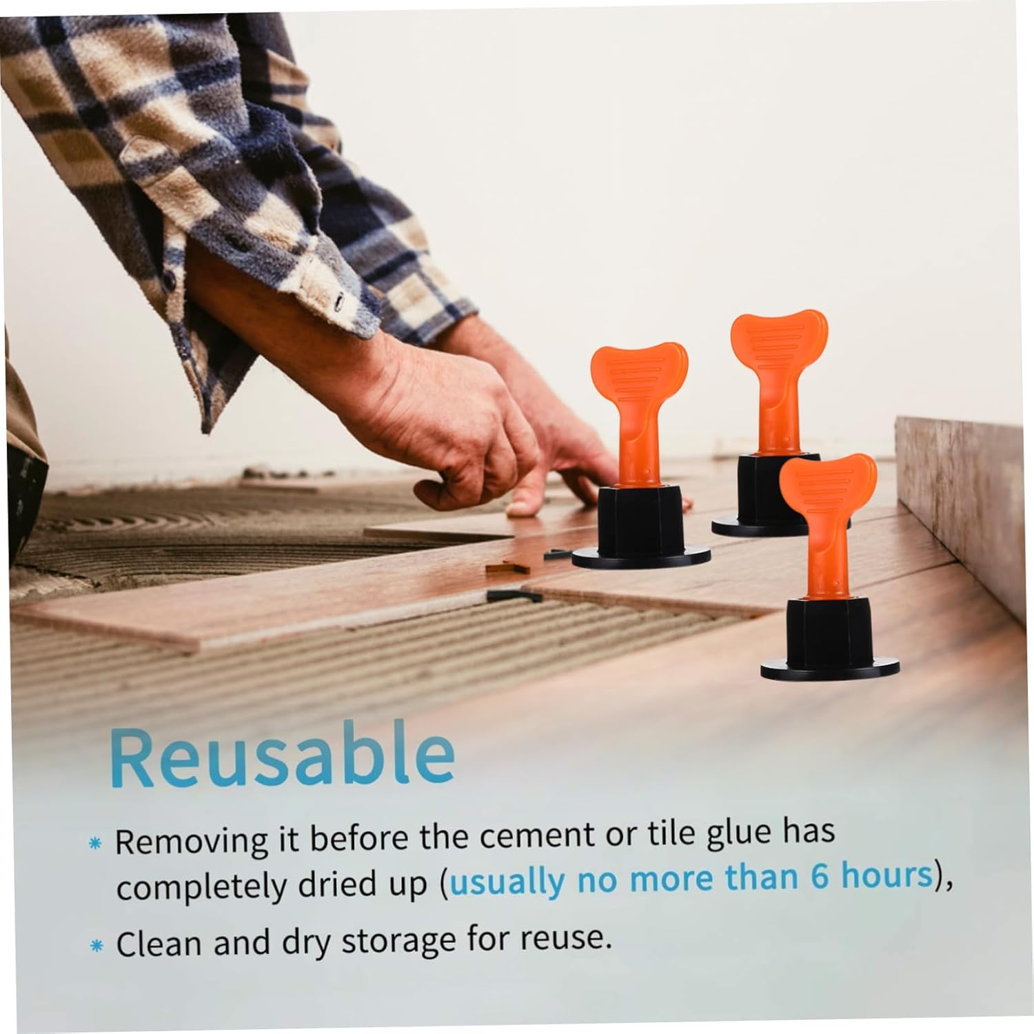 Mikikit 100pcs Reusable Tile Leveling System Spacers with Wedges Plastic Tile Locator Tool for Professional Installation Ensures Flatness and Prevents Movement during Hardening