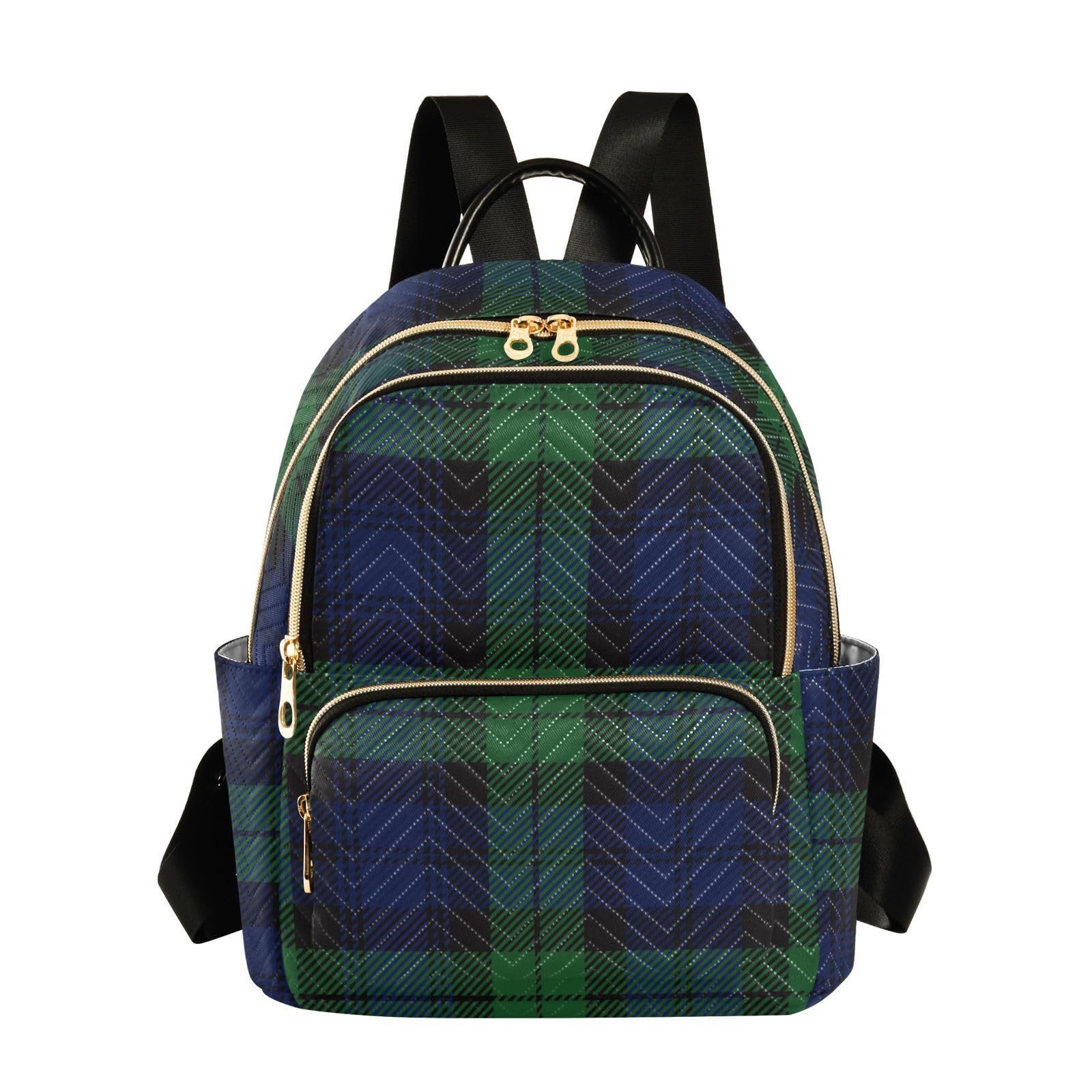 Black Watch Tartan Plaid Mini Backpack for Women, Travel Backpack Purse Daypack Shoulder Bag for Ladies