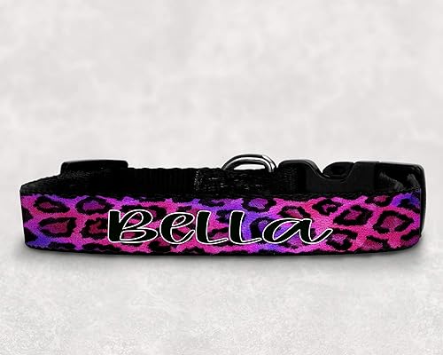 Miniatura 3 de Cheetah Leopard Black Pink Purple Custom Dog Collar Personalized