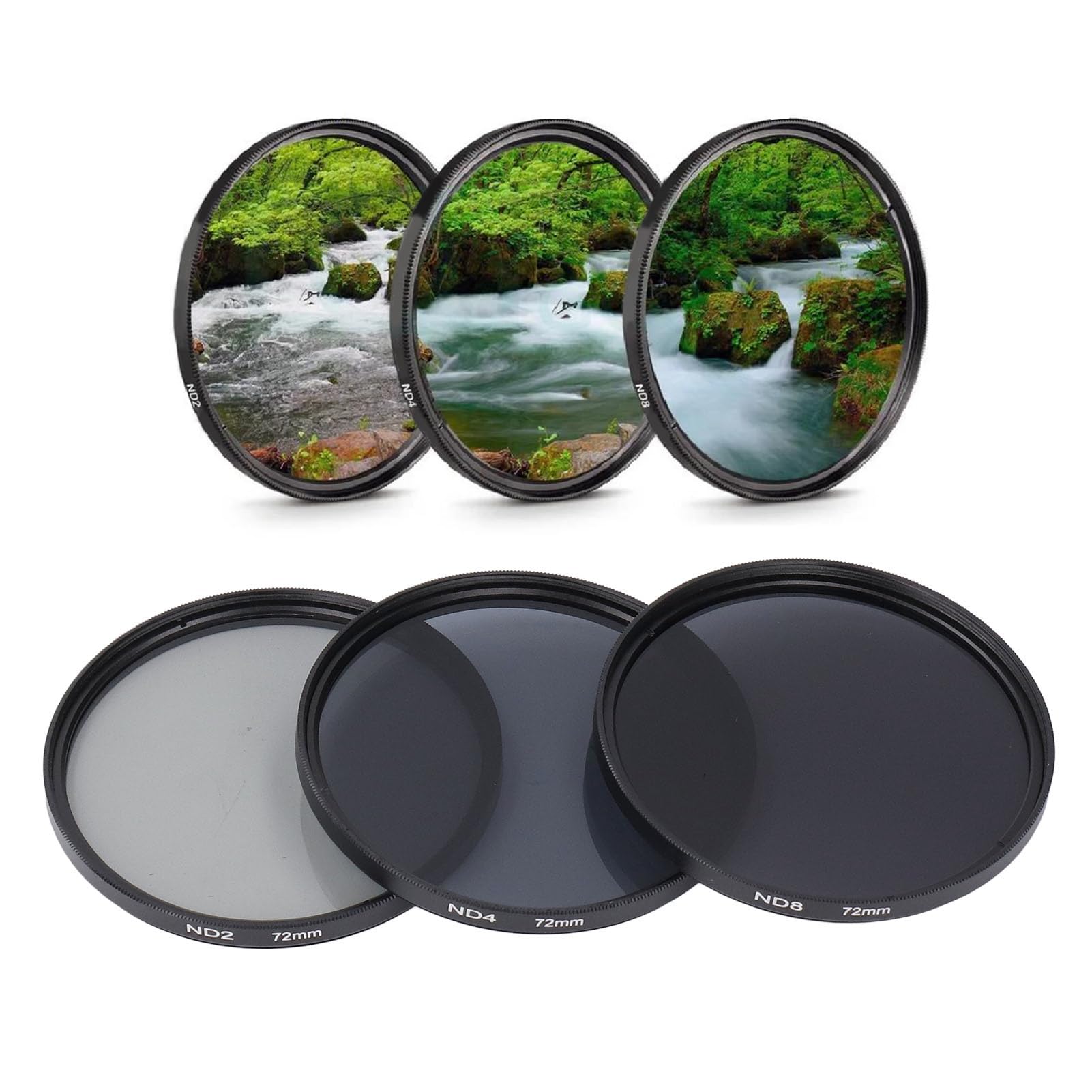 Zestaw Filtrów ND, z Filtrem ND2, Filtrem ND4 i Filtrem ND8 Wielowarstwowa Powłoka HD Zapobiegająca Prześwietleniu Filtr Obiektywu Aparatu do Akcesoriów Fotograficznych (72 mm)