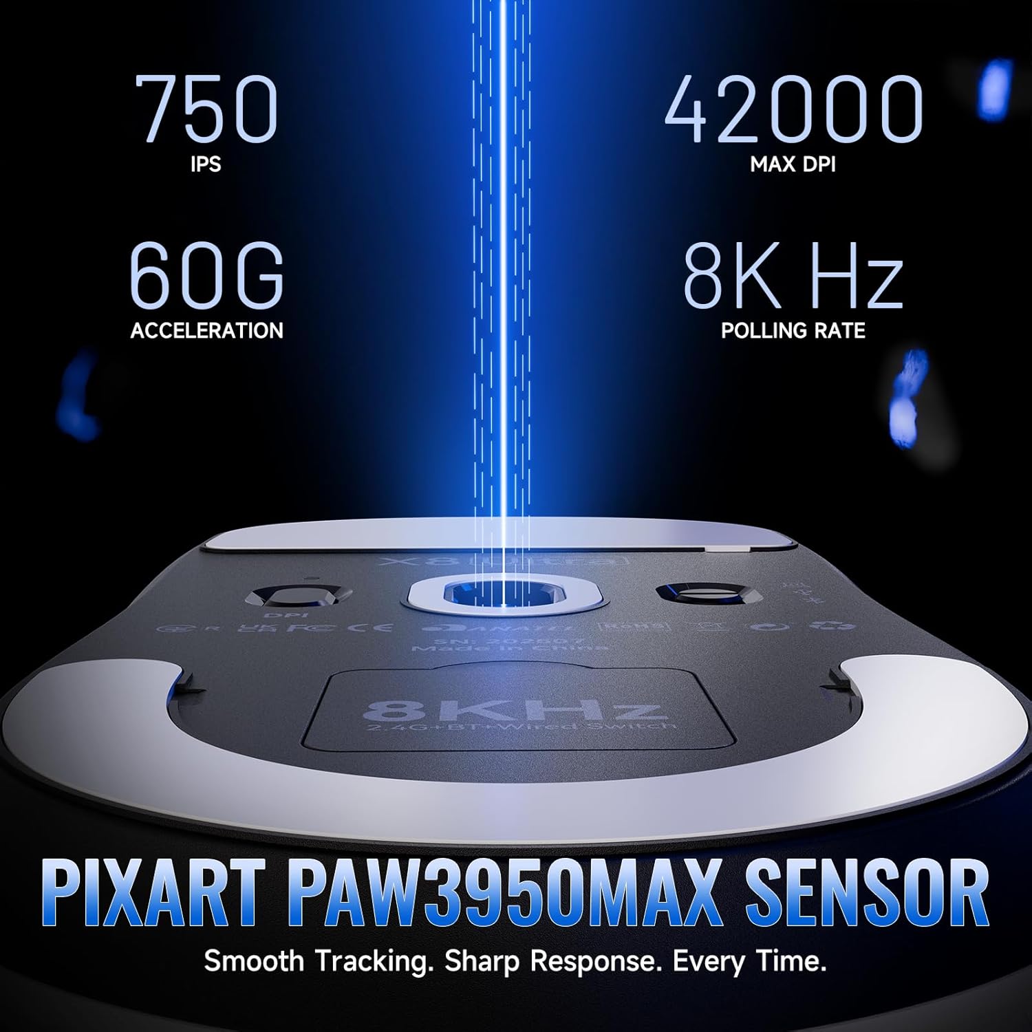 MAMBASNAKE x Attack SHRAK X8ULTRA Wireless Gaming Mouse with 42000 DPI,3950MAX Sensor,55g Lightweight Big Hand Ergonomic Mouse,8K Hz Polling Rate,Nordic52840,Tri-Mode 2.4Ghz/Type-C/BT(White&Tape)