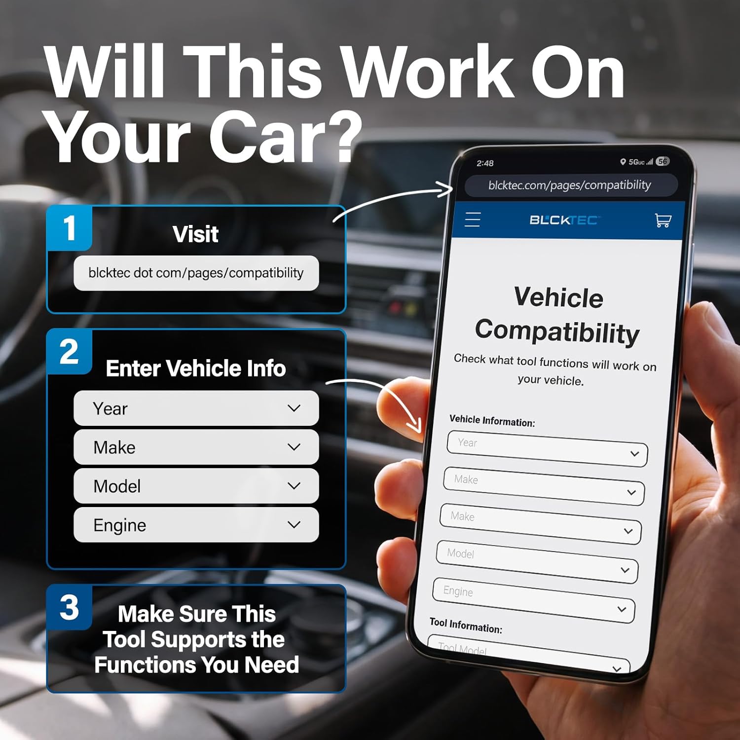 BLCKTEC 440 Bluetooth OBD2 Scanner Diagnostic Tool - Car Code Reader and Scanner for Car - Comes with Live Data - Battery/Charging System Test - Works for All OBD Compliant Cars 1996 & Newer