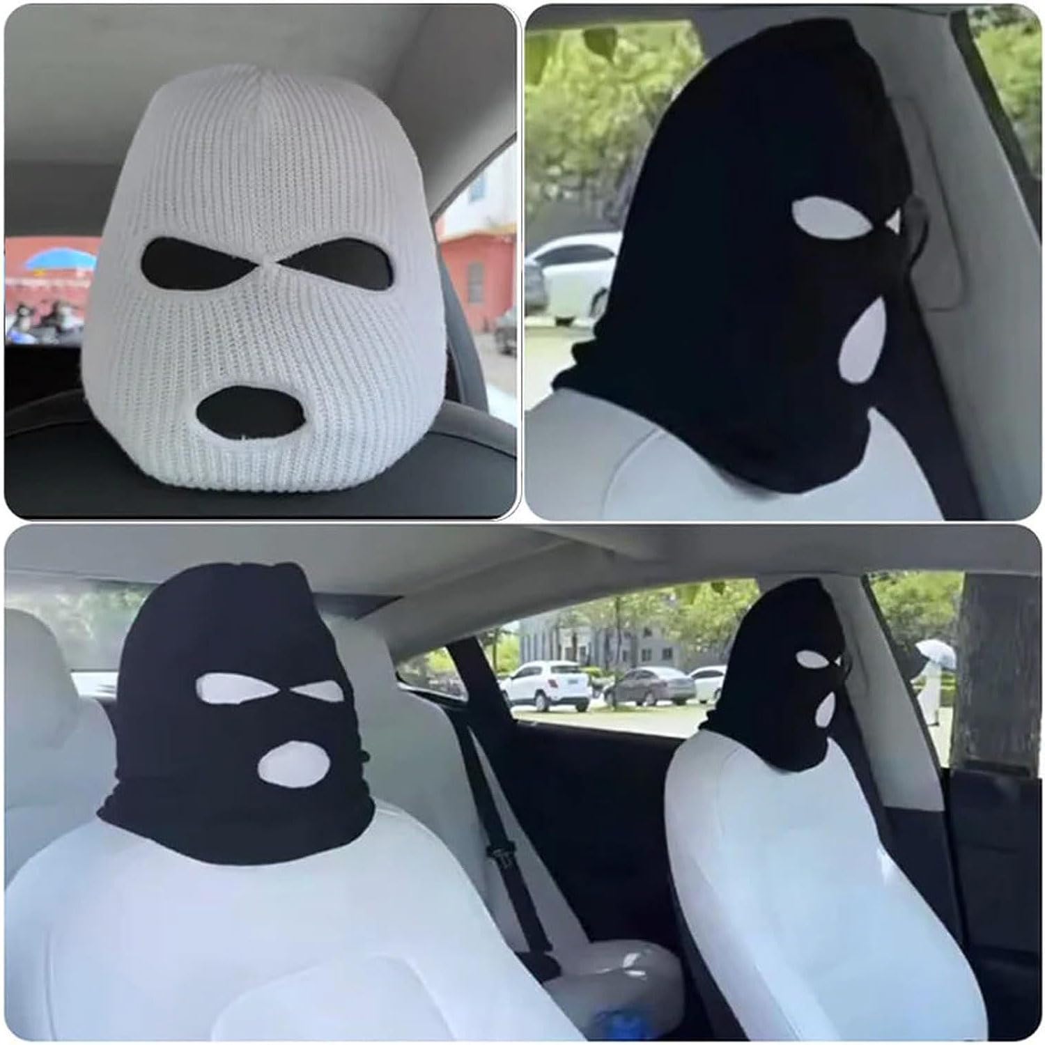HEVLE Car Headrest Cover, Headrest Protector Cover, Terylene Personalized Funny Hat For Auto Front Seat Rest Decoration, Car Interior Accessories Seat Headrest Trim Universal For Cars (White