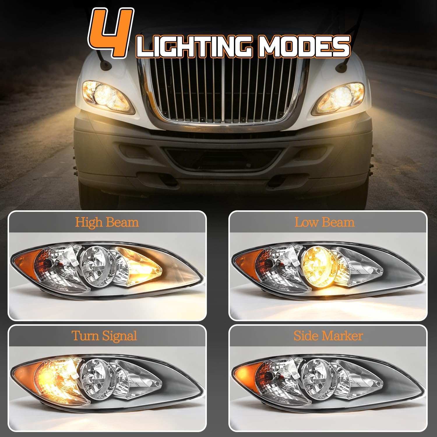 Headlights Assembly Fit for 2008-2016 International ProStar Trucks Chrome Housing Halogen Headlamps Driver and Passenger Side (Chrome)