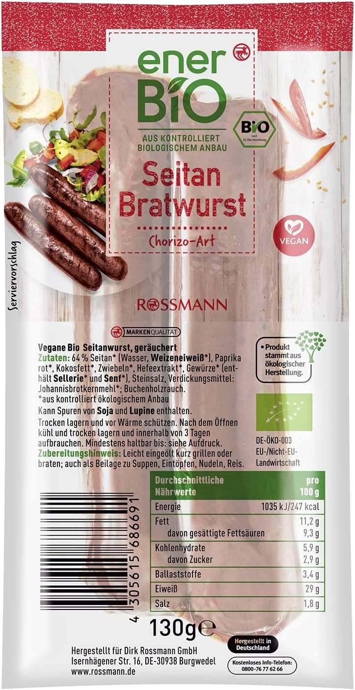 enerBIO Seitan Bratwurst ChorizoArt (Vegan Sausage) 130g Amazon.co