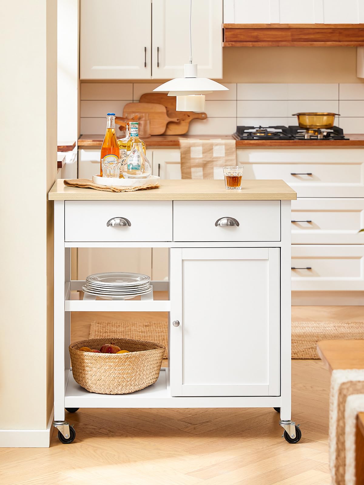 SoBuy Carrello cucina Mobile dispensa cucina Mobile credenza con ruote Bianco 87x48x89 cm FKW62-II-WN