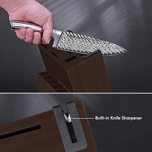 Miniatura 4 de Juego de cuchillos de cocina de 15 piezas con bloque de afilador de cuchillos integrado, apto para lavavajillas, acero inoxidable alemán, el mejor