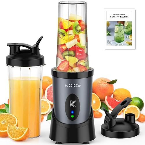 KOIOS Smoothie Blender, 900W Personal Blender for Shakes and Smoothies for Kitchen with 2 No-BPA 22oz Portable Cups, Single Serve Smoothies Maker Mixer for Juices, Nutritious Recipe (Grey Blue)