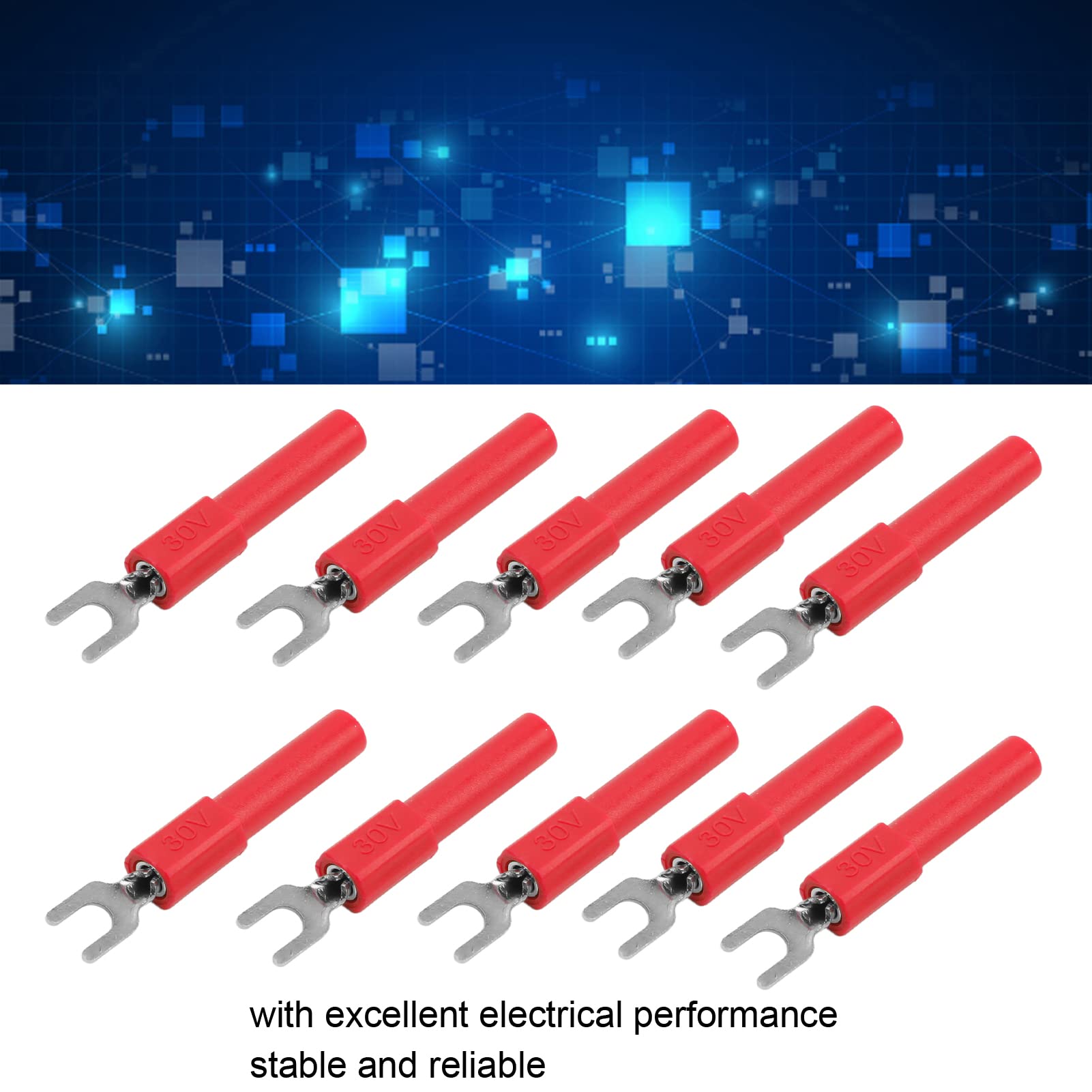 10pcs U Type Electrical Crimp Fork Spade Wire Connectors for Testing Multimeter, 4mm (Red)