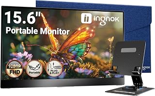 Ingnok 15.6" FHD IPS Portable Monitor - Ultra Slim Laptop Screen Extender, Adjustable Stand, USB-C/HDMI, Travel & Office Must-Have