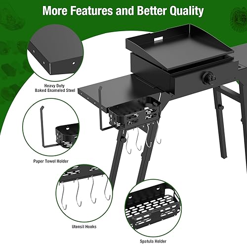 Miniatura 10 de Soporte de parrilla lateral para Blackstone Soporte de plancha de 17 pulgadas y 22 pulgadas, mesa de plancha para Blackstone Soporte universal de