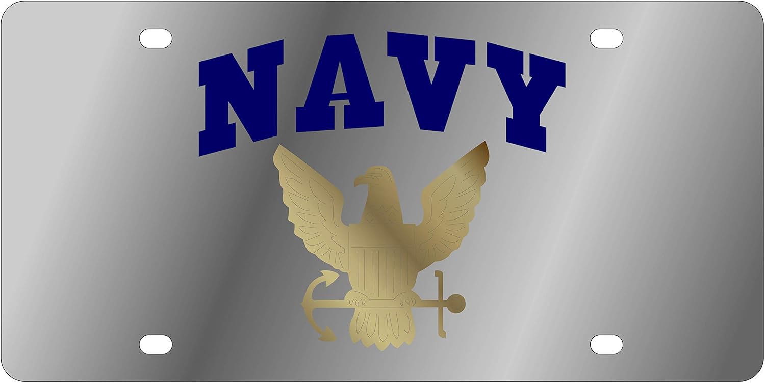 Eurosport Daytona- Compatible with -, Stainless Steel License Plate- Navy Word and Logo