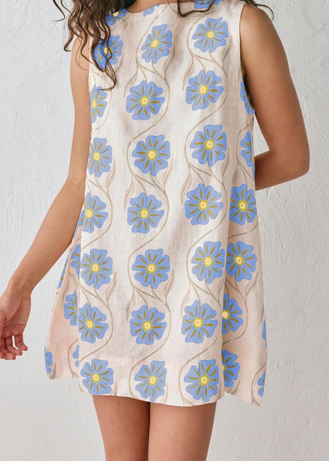 CHARTOU Women 2025 Summer Sleeveless Floral Short Shift Dress Cotton Linen Loose Tank Dress - Image 5