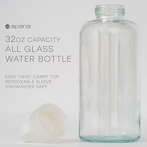 Miniatura 6 de Apana Botellas de agua de vidrio para yoga, sin BPA, funda antideslizante, tapa a prueba de fugas, reutilizable, 19 onzas y 32 onzas, botella de