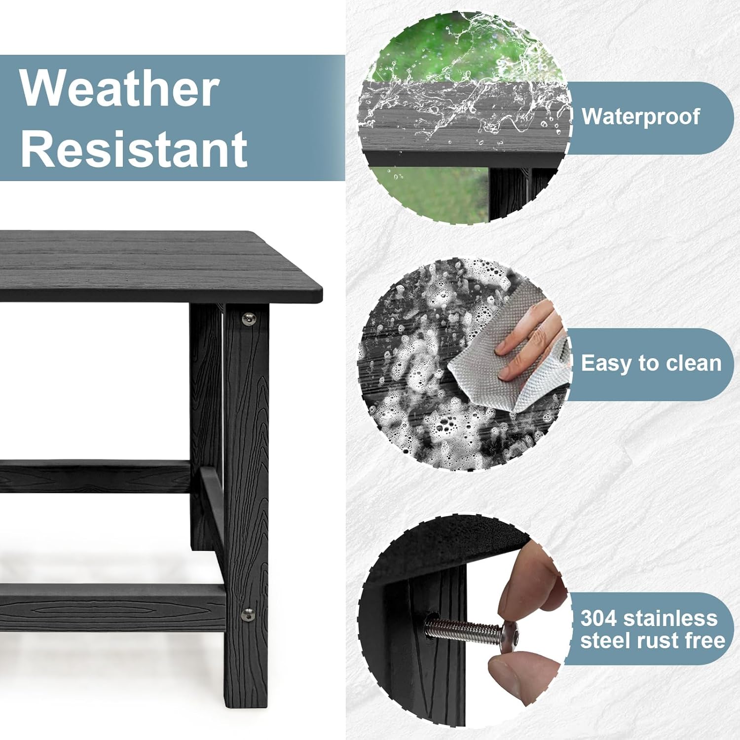 Outdoor Side Table, HDPS Single Adirondack Side Table Weather Resistant, Outside Table for Adirondack Chair, Outside End Table for Patio, Pool, Deck, Porch, Patio or Indoor Use, Black