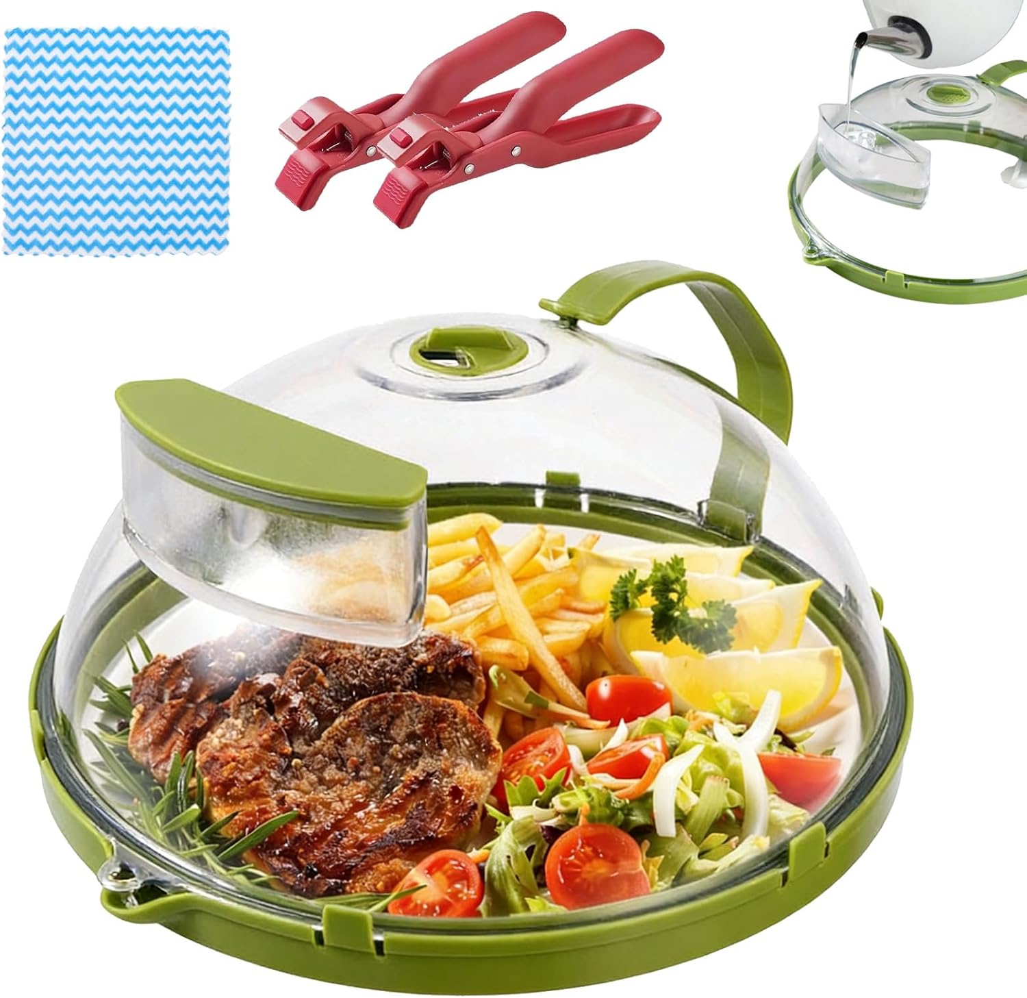 Microwave Splatter Cover with Water Steamer, 10" Tall Dome Plate Microwave Cover for Food with Handle and Vent Anti Splatter Guard, Keeps Moisture (Standard Model)