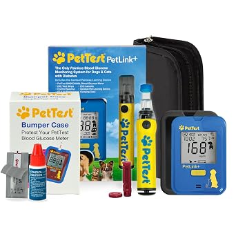 PetLink Painless Pet Glucose Monitoring Kit and Black Bumper Case for Dogs & Cats, Blood Sugar Check, Includes PetLink+ Meter, 50 Test Strips, Genteel Lancing Device, 50 Lancets