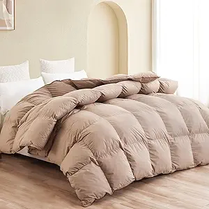 SNOWMAN Premium Down Comforter Palatial King Size, Luxurious All Season Duvet Insert with Cotton Blended Fabric, 53oz Fill Weight 3D Baffle Box Design Hotel Bedding Comforter (Khaki,120"x98")