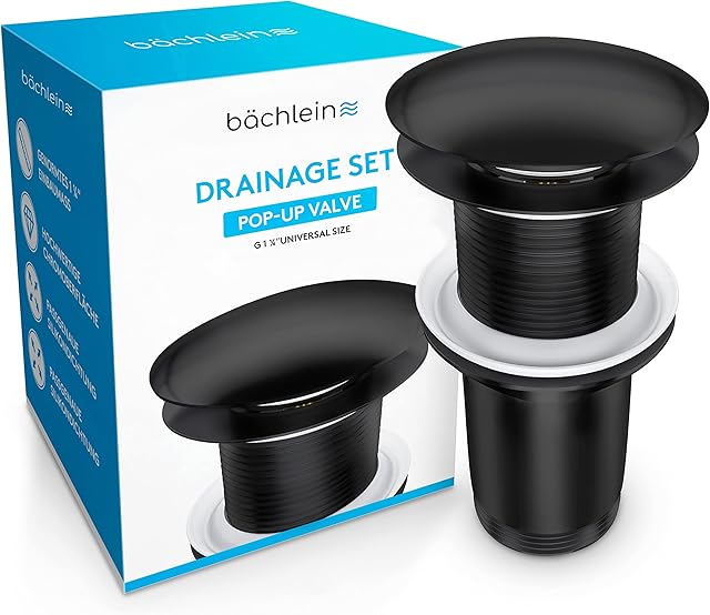 Bächlein Universal Drain Set Without Overflow - [matt Black] - Brass Drain Valve Drain Set - Installation with Instructions