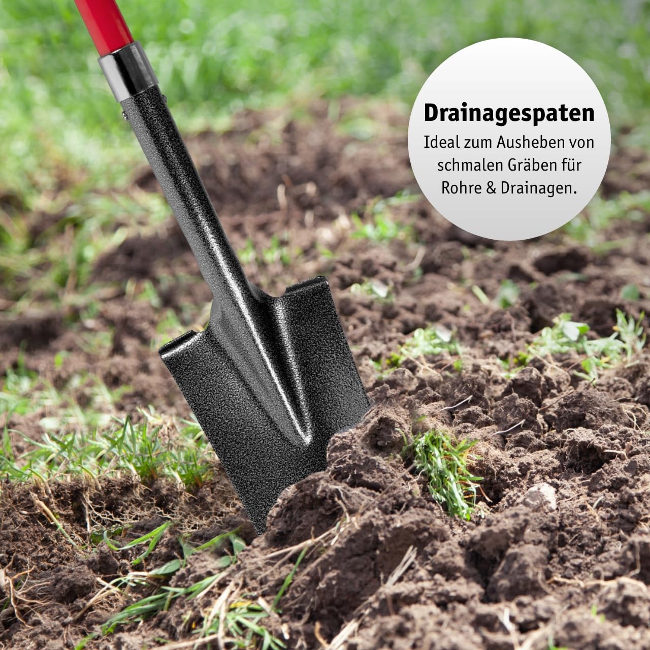 WALTER Spezialspaten-Set 3-TLG. - Kombispaten, Drainagespaten und Wurzelspaten - Robuster Glasfaserstiel, Antirutschgriff, langlebiger Kohlenstoffstahl