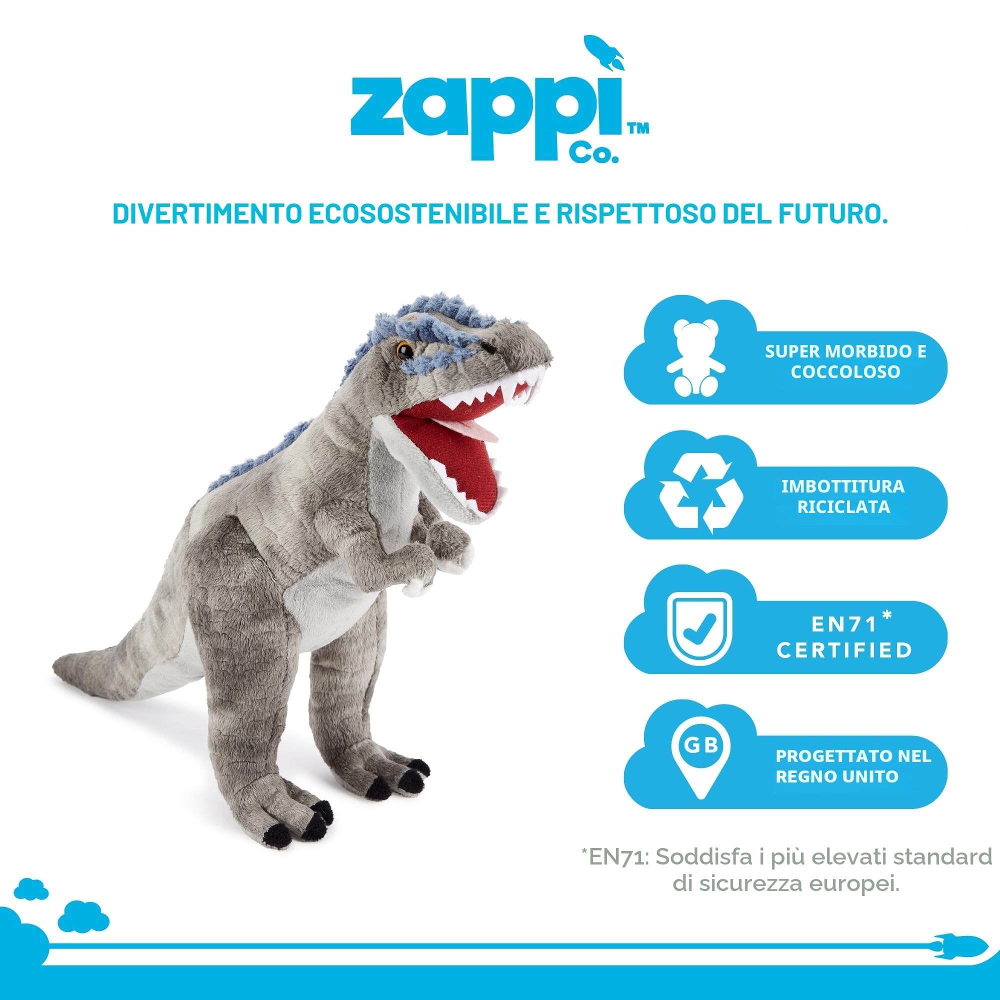 Zappi Co Peluche Morbido e Cuddly per Bambini - Parte della Collezione di Animali Safari, Perfetto per i Bambini (T-rex)