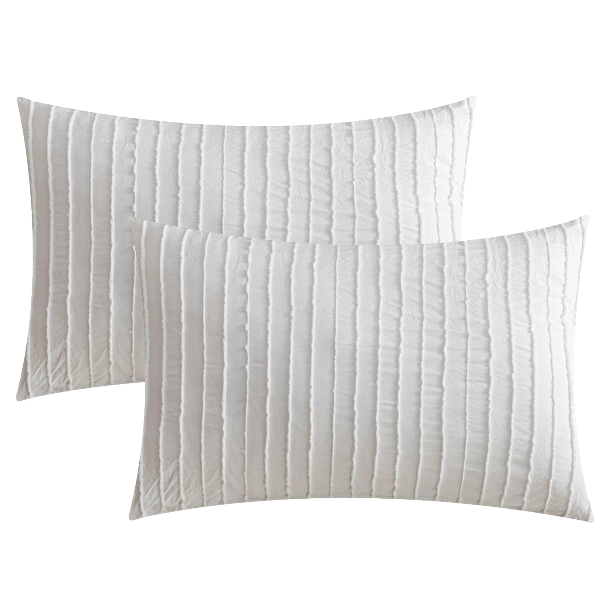 JELLYMONI 2 Pack White Pillowcases Standard Size, Soft Microfiber Striped Tufted Pillow Covers with Envelope Closure (Pillows are not Included)