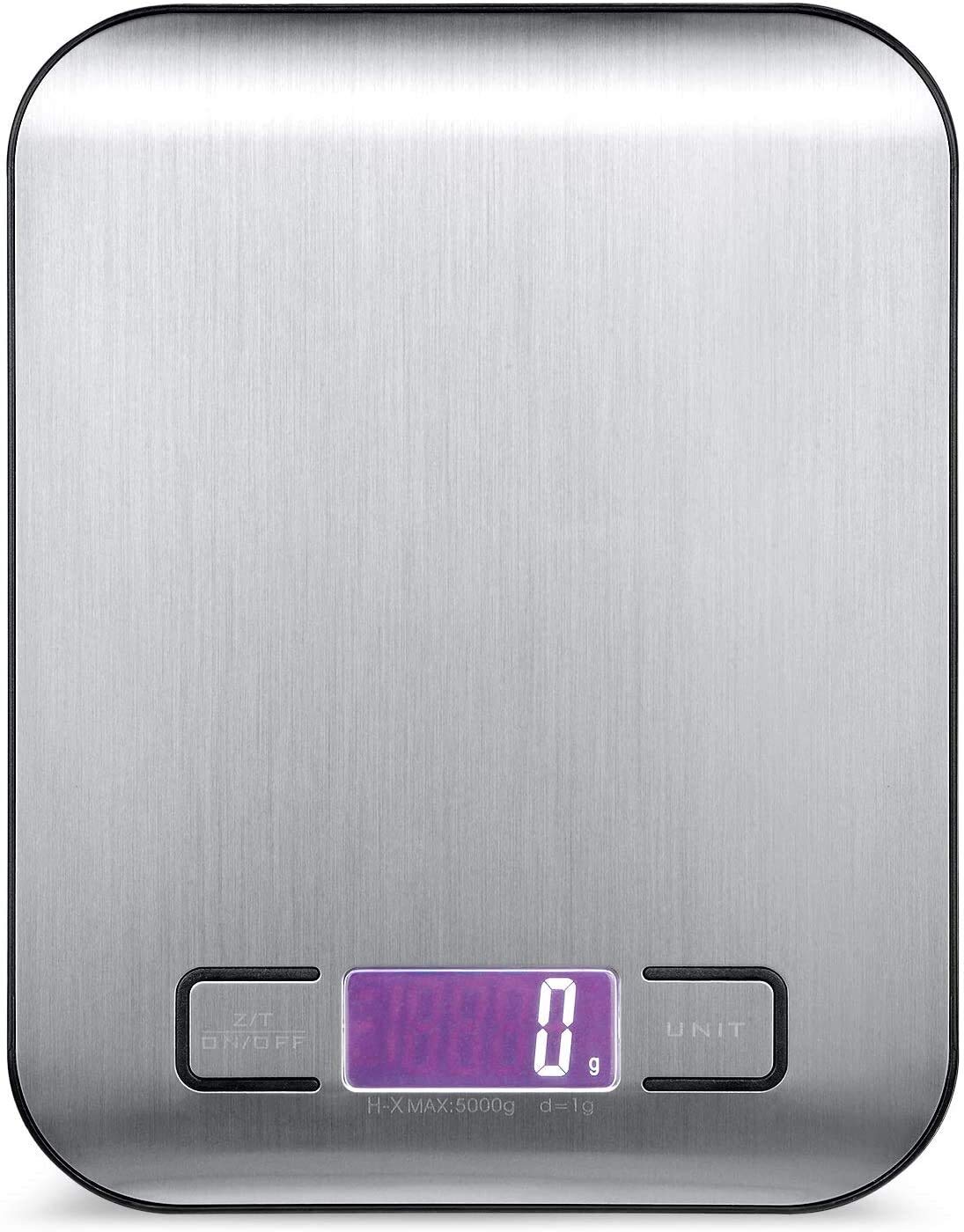 Kitchen Scale - Digital Food Scale - Weighs in Grams Kilograms Pounds Ounces G Kg Lb Oz - 11 Lb / 5 Kg Capacity - Stainless Steel