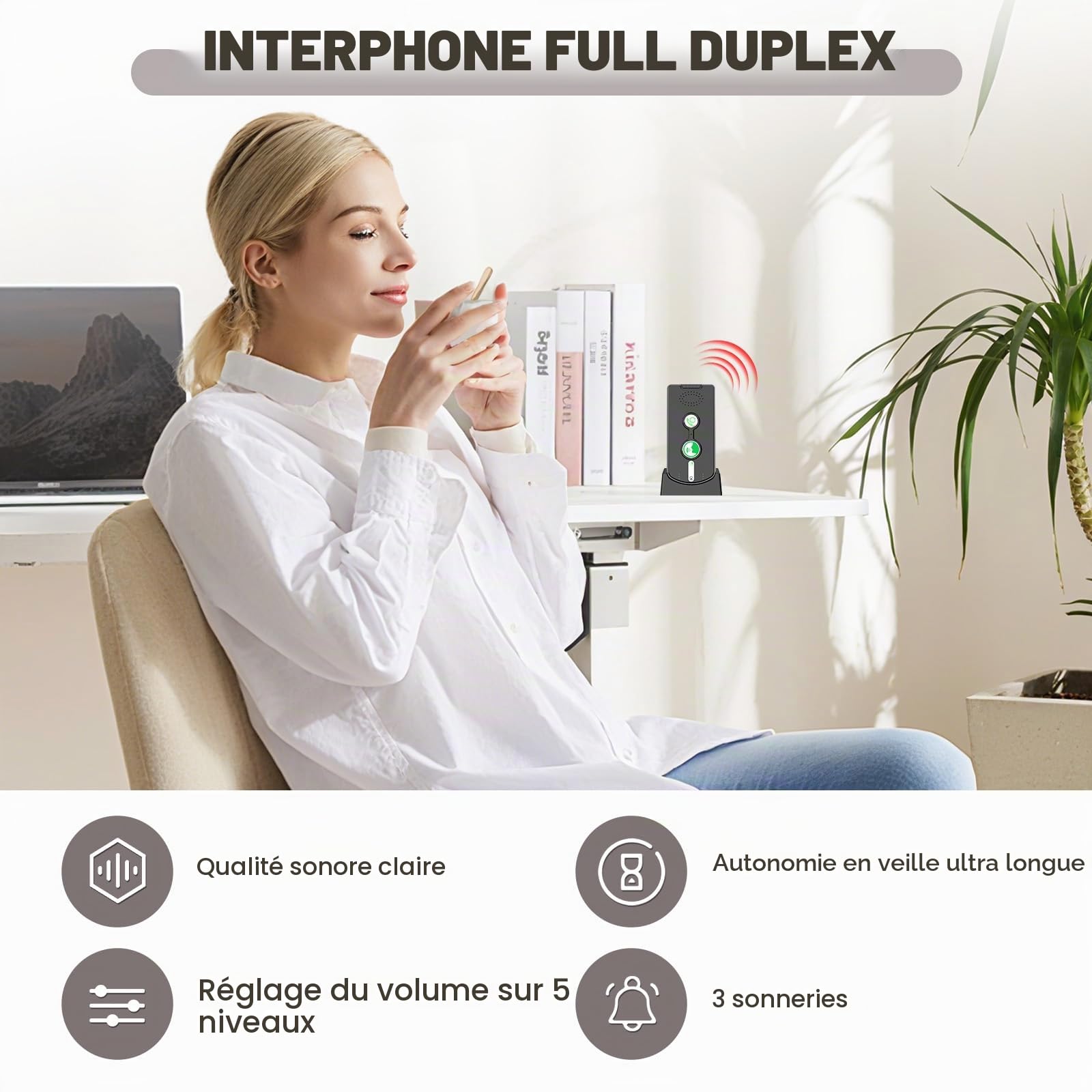 Interphone Vocal sans Fil Longue Portée 3 Pièces, 500m Système D'interphone sans Fil à 2 Voies pour La Maison, Interphone Maison Interieur, Intercom pour Bureau, Maison, Personnes âgées (3)