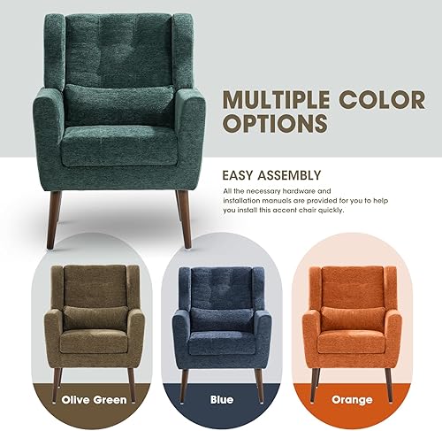 Miniatura 7 de cinkehome Sillas decorativas con brazos para sala de estar, sillón moderno tapizado en chenilla, cómoda silla de salón acolchada y suave para Verde