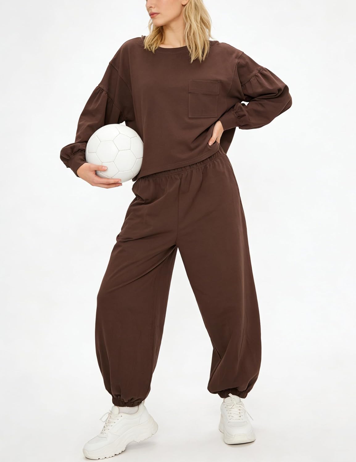 Women’s 2 Piece Lounge Set Lantern Sleeve Top Jogger Pants Matching Set Comfy Travel Everyday Outfit - Image 6