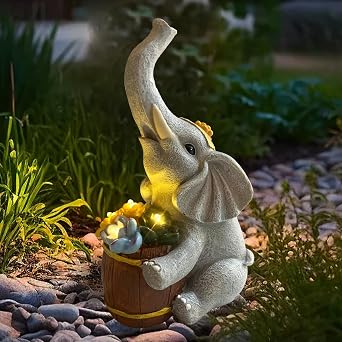 Elephant Garden Decor, Solar Statue with Succulent Planter 10H Auto Lighting, Waterproof Decors for Outdoor Patio Lawn Gifts for Valentine's Day Mother's Day Housewarming Christmas